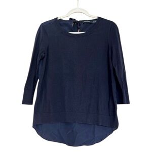 Lauren Ralph Lauren Keyhole Tie Back Cotton Sweater, Navy Blue, Size Small